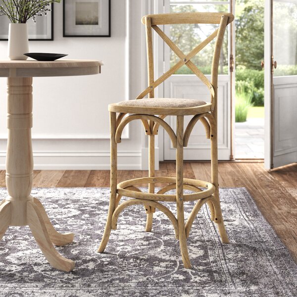 Kelly Clarkson Home Larghetto Solid Elm Wood Stool with Rattan